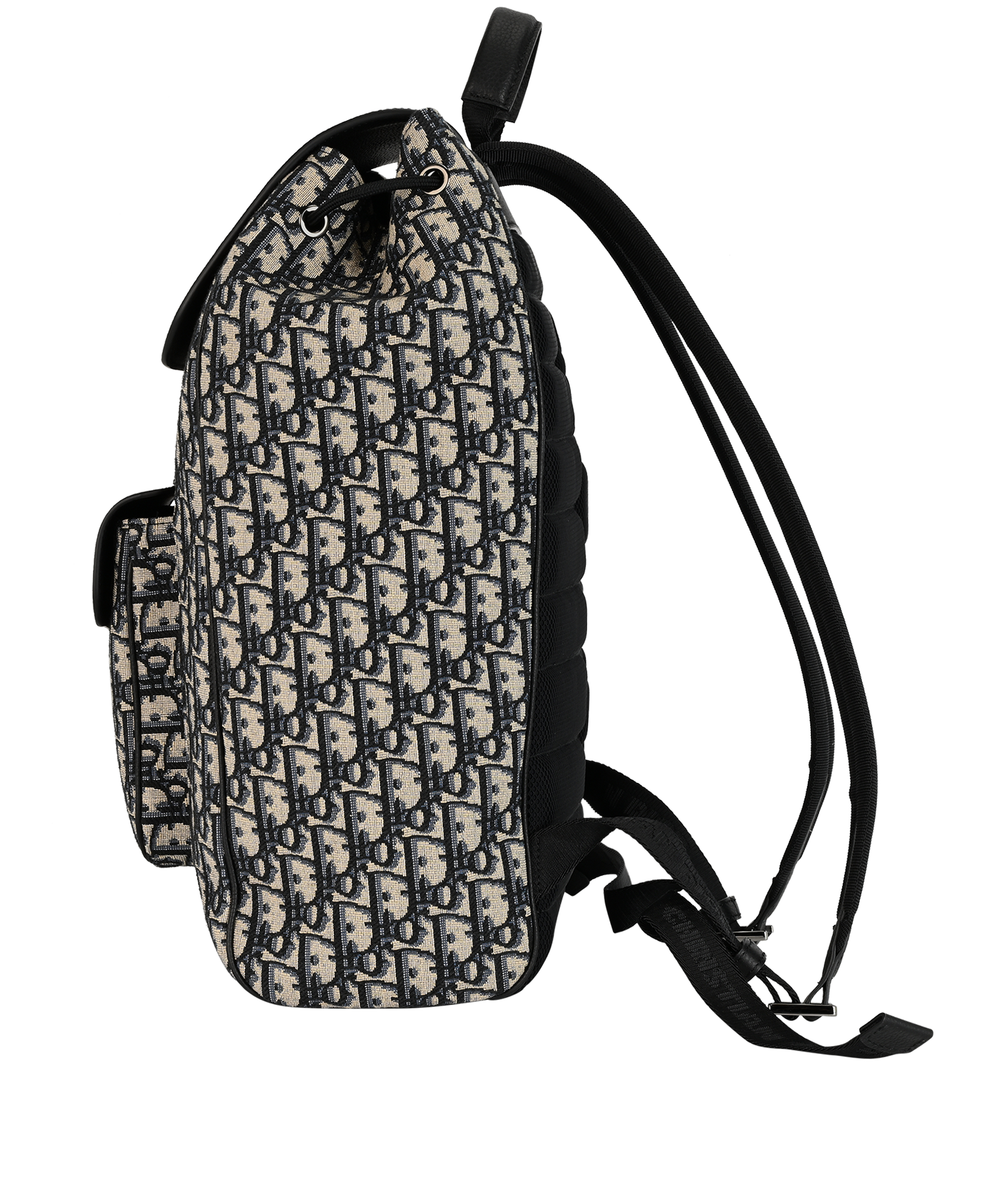 Saddle Backpack With Flap, &pound;1,400, Handbags, Black/Blue, Canvas/Leather, Bottom view